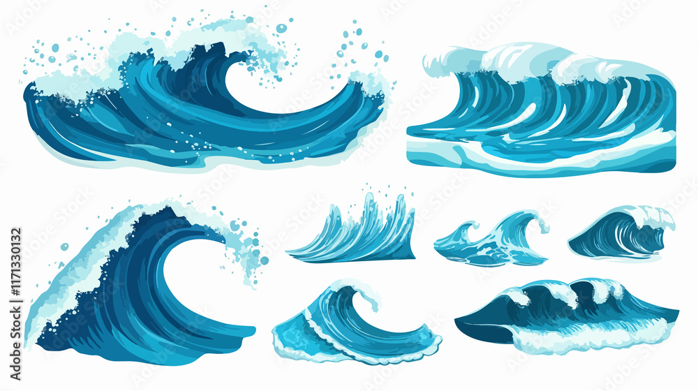 Blue Sea Waves Vector Set for Graphic Design Projects Blue Sea Waves Vector Set for Graphic Design Projects