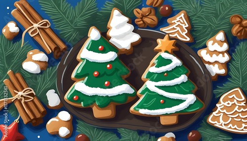 Christmas cookie illustration with trendy natural decoration design. photo