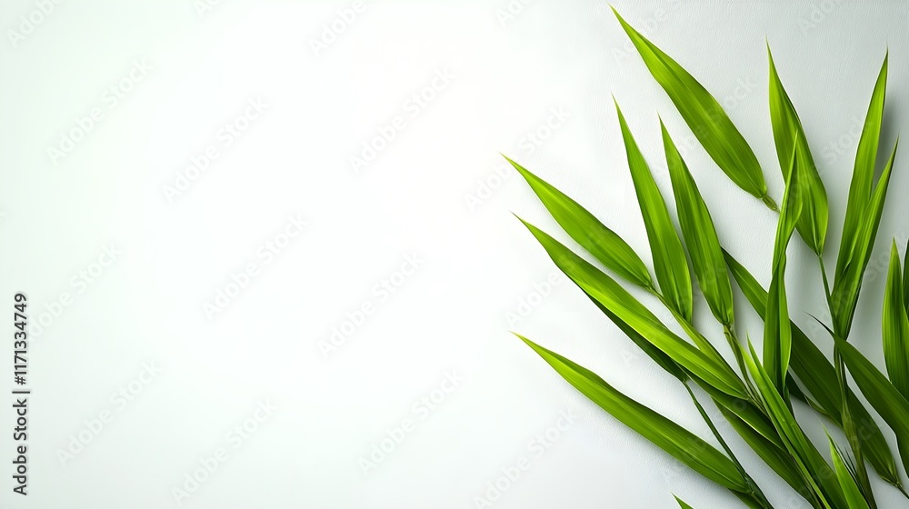 Naklejka premium Fresh Green Bamboo Leaves on Subtle White Background for Design