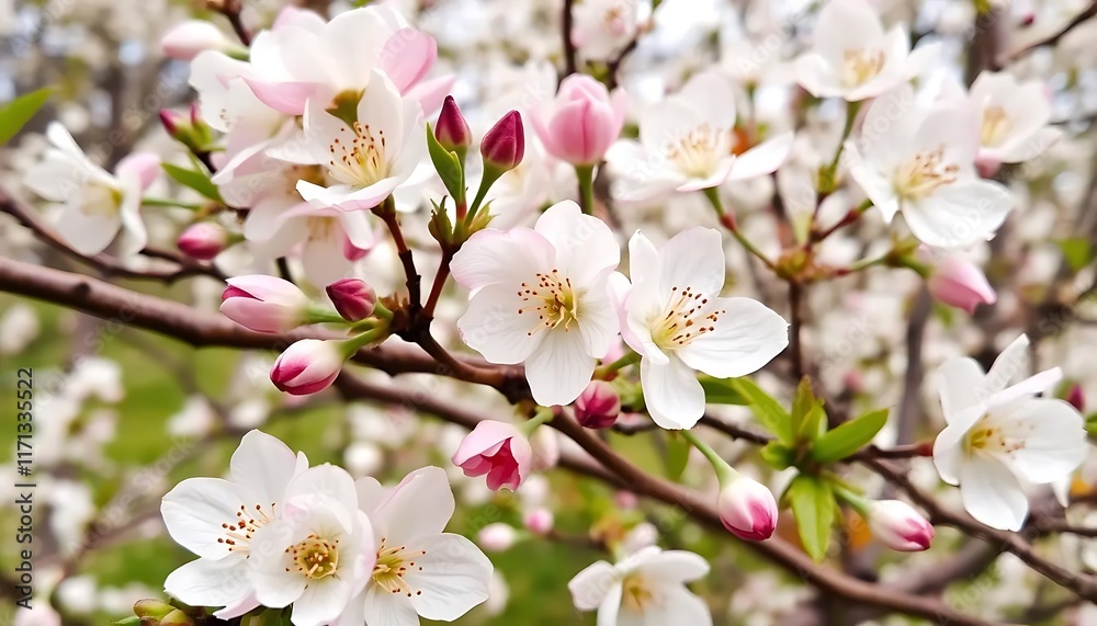 Delicate white blossoms on a flowering branch in spring Delicate white blossoms on a flowering branch in spring