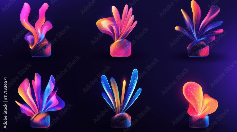 Colorful abstract shapes in vibrant styles showcased in a modern digital art display Colorful abstract shapes in vibrant styles showcased in a modern digital art display