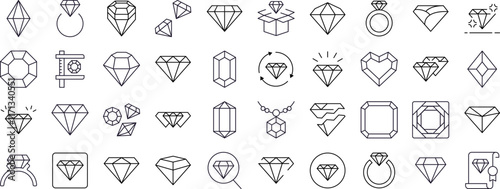 Jewelry, Diamond and Gem Modern Outline Style Icons for Design, Cards, Apps, Social Networks