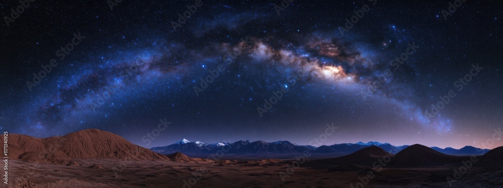 Naklejka premium A breathtaking view of the Milky Way galaxy over the Atacama Desert in Chile, Desert scene, Ethereal style