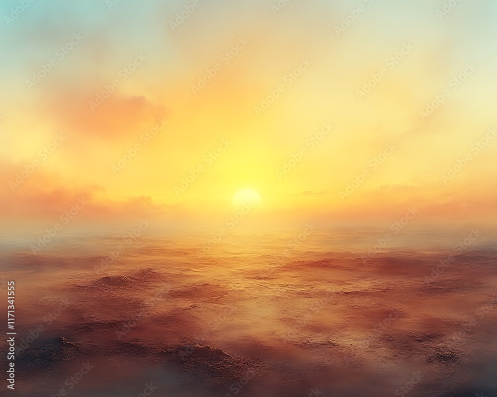 Misty sunset over a vast, orange landscape. Misty sunset over a vast, orange landscape.