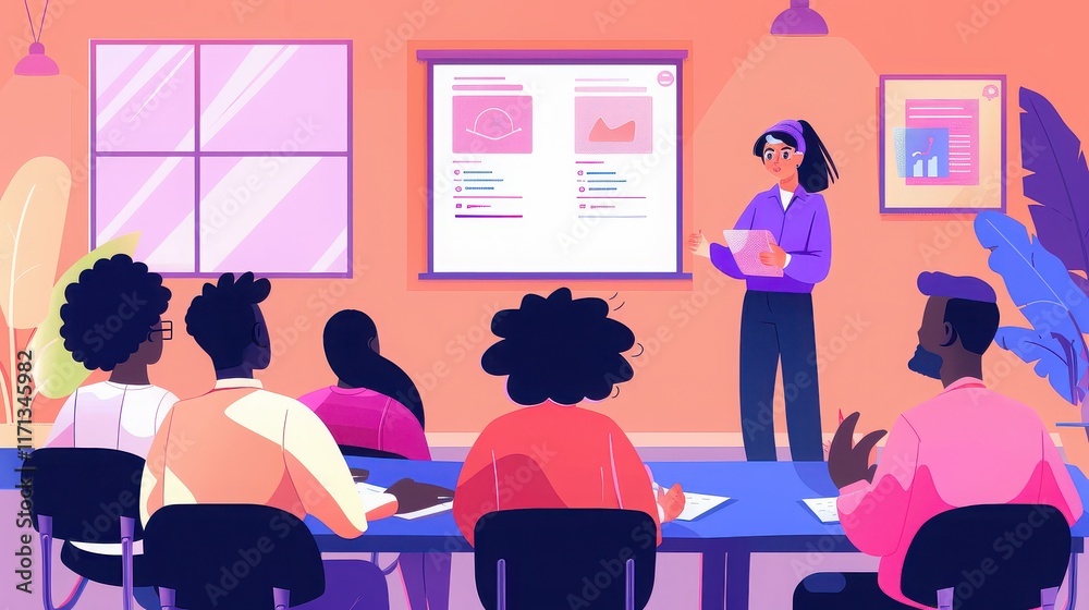 Business professional giving a presentation to a diverse team in a conference room. Business professional giving a presentation to a diverse team in a conference room.