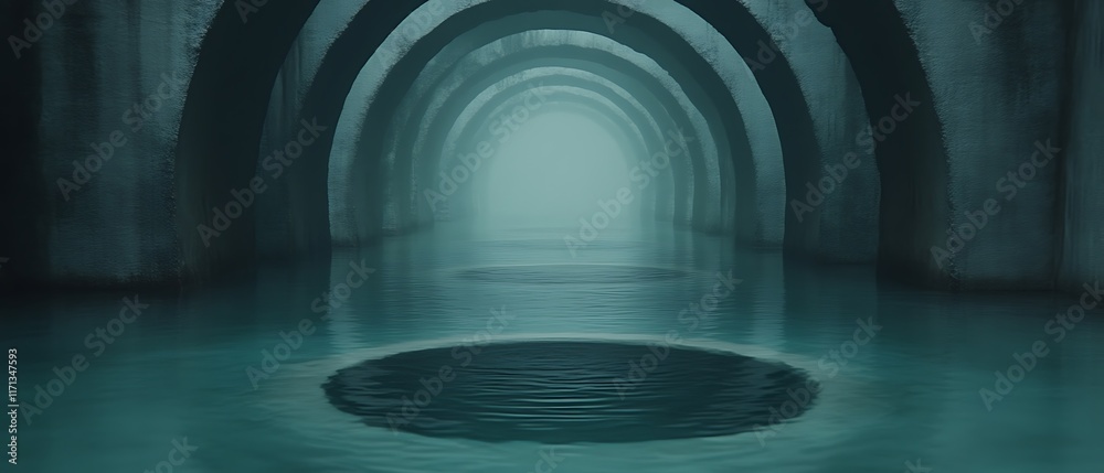 Naklejka premium Mysterious flooded arched tunnel.