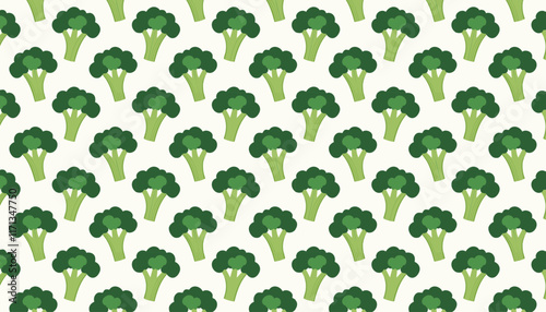 Broccolini seamless pattern on white background. Vegetarian food background.