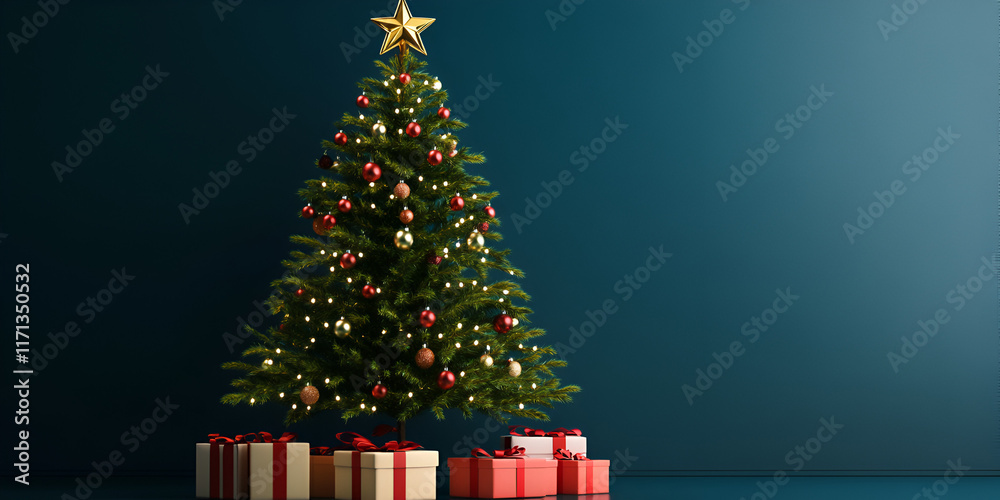 Fototapeta premium Elegant Christmas Tree with Festive Decorations