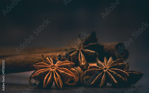 Anise star and cinnamon - macro