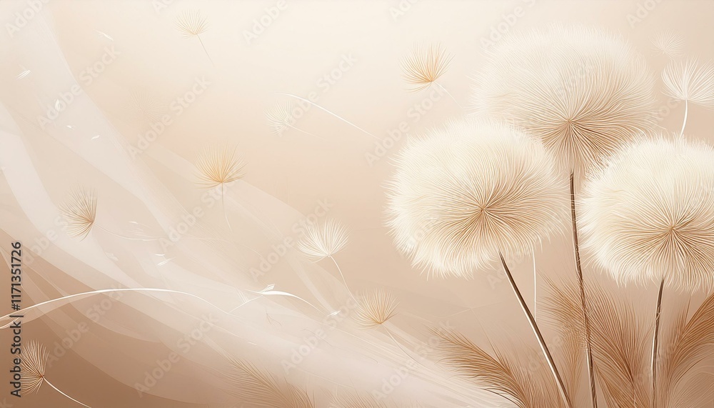 Fototapeta premium a tranquil and minimalist dandelion fluff background in a vertical format featuring soft beige tones perfect for creating serene and stylish social media posts a natural aesthetic illustration