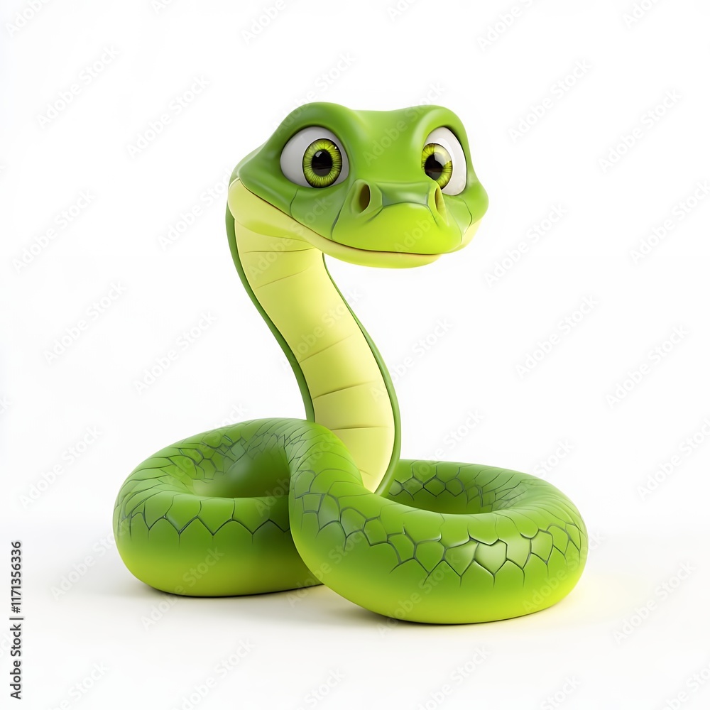 Adorable Cartoon Snake Illustration Green Reptile Image Adorable Cartoon Snake Illustration Green Reptile Image