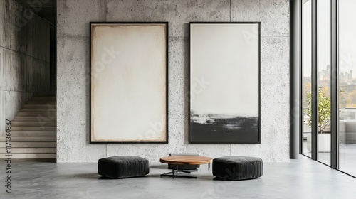 Hipster Loft with Mock-Up Poster Frames, an urban living space featuring industrial decor, eclectic furnishings, and stylish wall art displays, creating a trendy ambiance