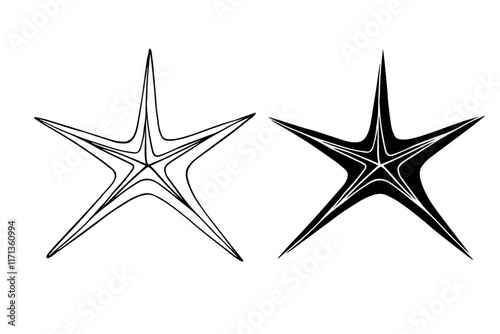 Line sketch, silhouette, stamp of aquatic inhabitants of starfish. Vector graphics.