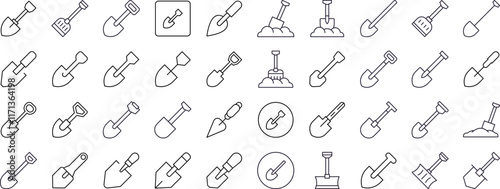 Bundle of Shovel Related Line Icons. Outline Signs for Graphic and Web Design, Apps, Adverts, Various Cards