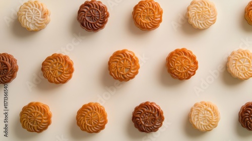 Creative Arrangement of Colorful Mooncakes photo