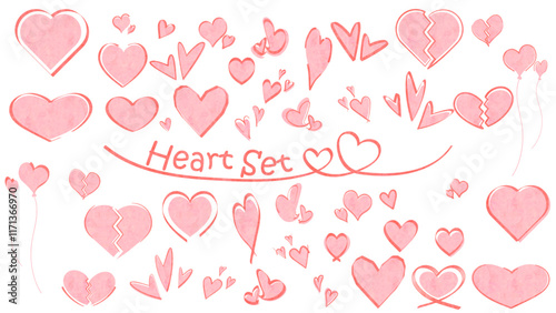 水彩調のハート装飾素材セット