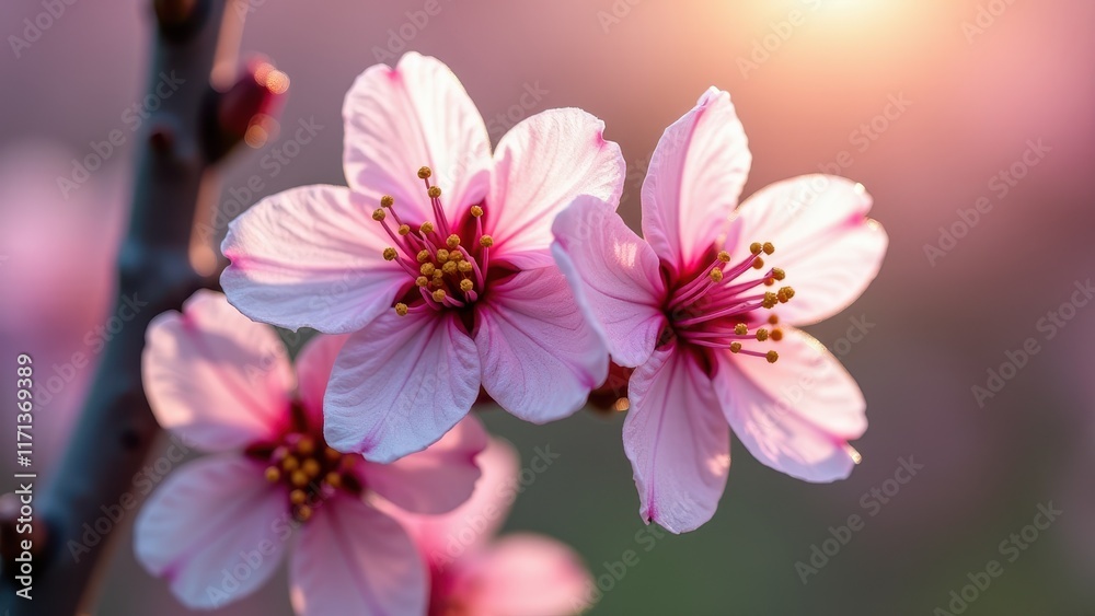 Close-Up of Cherry Blossoms in Springtime at Sunset with Soft Colors
Close-Up of Cherry Blossoms in Springtime at Sunset with Soft Colors