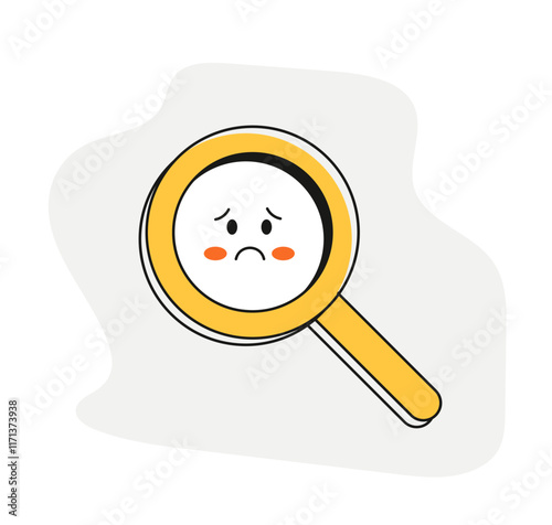Sad magnifying glass. Concept of 404 page or site search, nothing found. Cute magnifying glass doodle vector illustration