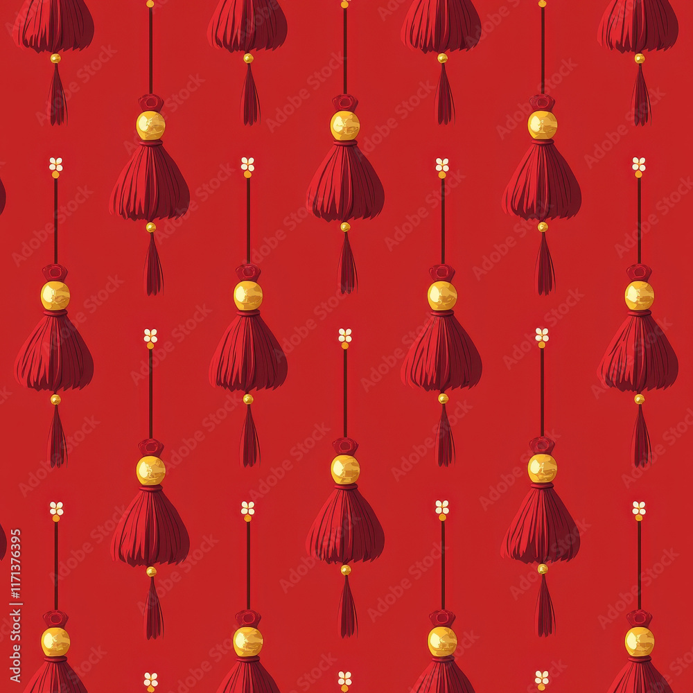 Red & Gold Chinese New Year Tassel Pattern - Chinese New Year Red & Gold Chinese New Year Tassel Pattern - Chinese New Year