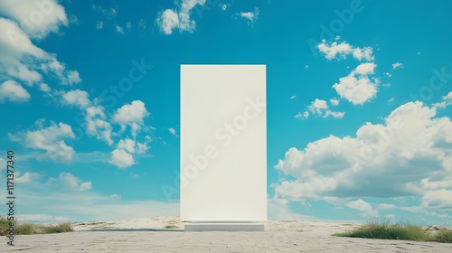White Blank Billboard Under Blue Sky With Clouds
