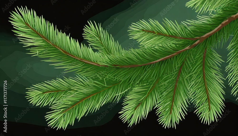 Fototapeta premium Realistic Christmas Tree Illustration Featuring a Spruce Branch with Green Fir for Festive Xmas Cards and New Year Party Invitations Perfect for Holiday Celebrations