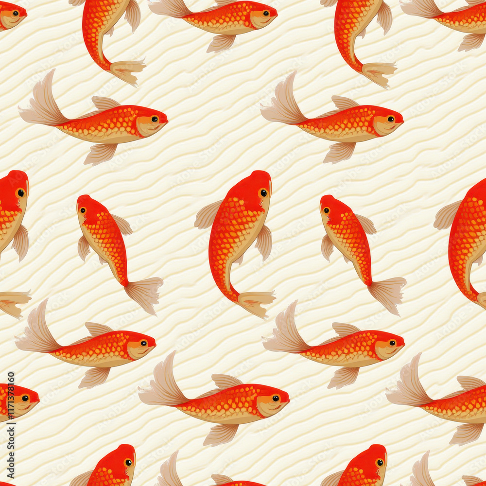 Naklejka premium Seamless Koi Fish Pattern, Asian Design - Asian-inspired designs