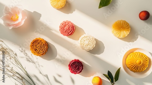 Vibrant Mooncakes with Seasonal Fruit Arrangement