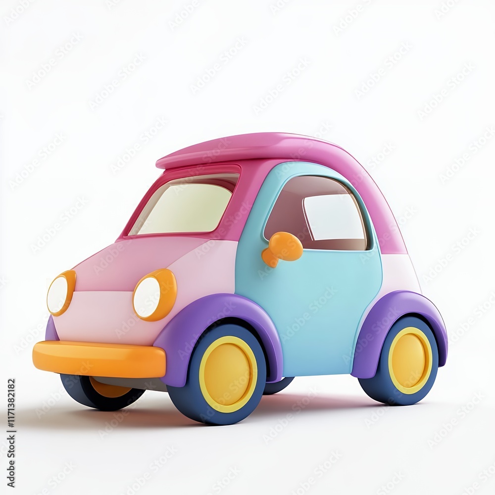 Adorable Cartoon Car 3d Render Pink, Blue, and Yellow Toy Vehicle Adorable Cartoon Car 3d Render Pink, Blue, and Yellow Toy Vehicle