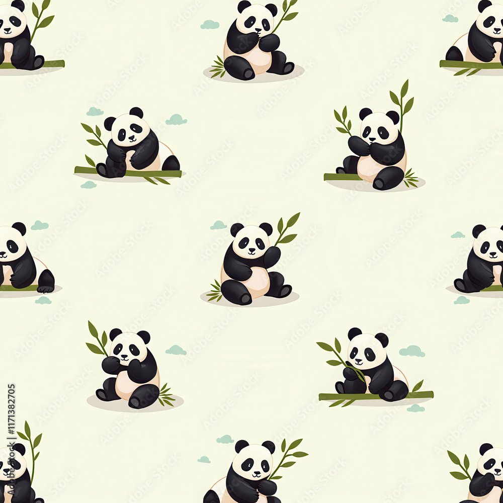 Fototapeta premium Cute Panda Seamless Pattern, Bamboo Forest - Cute & Kawaii