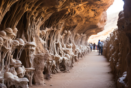 cave wall displays complex designs and textures that depict geological past and natural artwork created over thousands of years photo