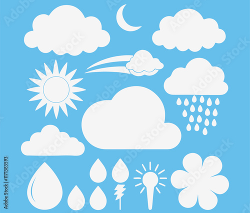 Cloud. Abstract white cloudy set isolated on blue background. Vector illustration