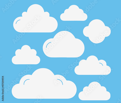 Cloud. Abstract white cloudy set isolated on blue background. Vector illustration