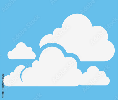 Cloud. Abstract white cloudy set isolated on blue background. Vector illustration