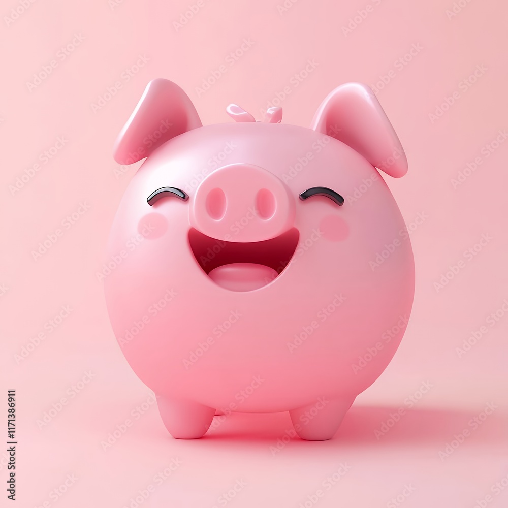 Happy Piggy Bank Cute 3d Render for Savings and Finance