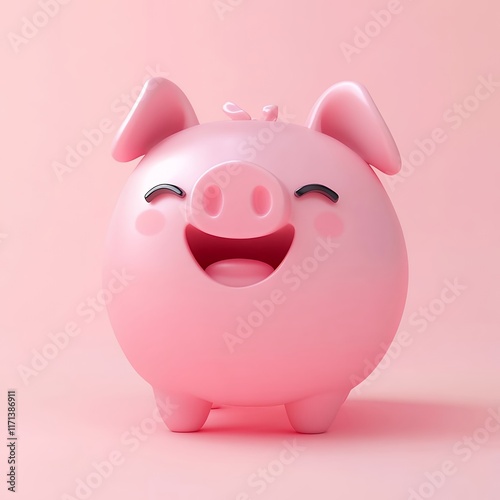 Happy Piggy Bank Cute 3d Render for Savings and Finance photo