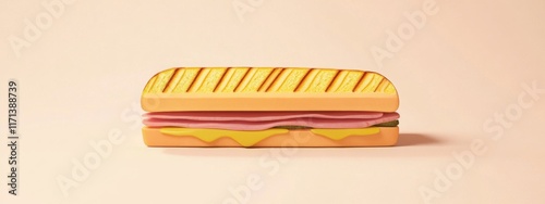 Delightful depiction of a Cuban sandwich showcasing minimalistic design and vibrant colors photo