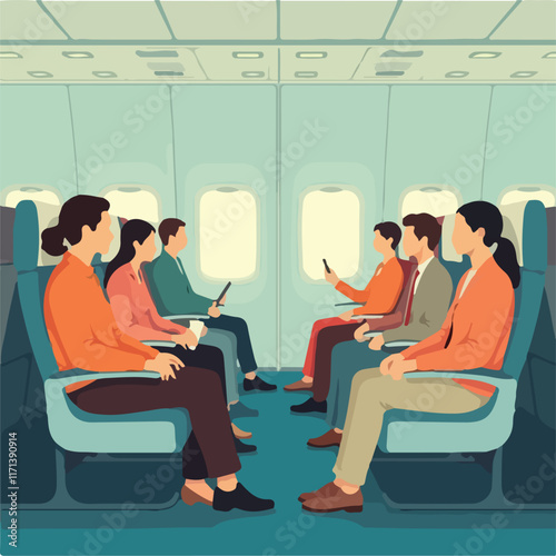 Plane Illustration vector design, Passengers in plane vector design