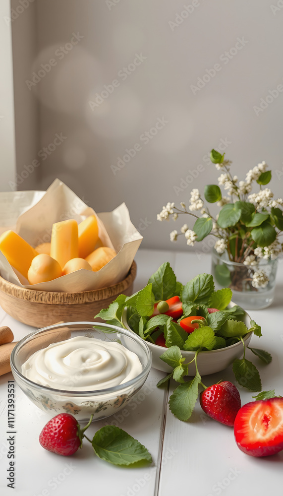 Healthy Heart Food, dreamy atmosphere, with white tones Healthy Heart Food, dreamy atmosphere, with white tones