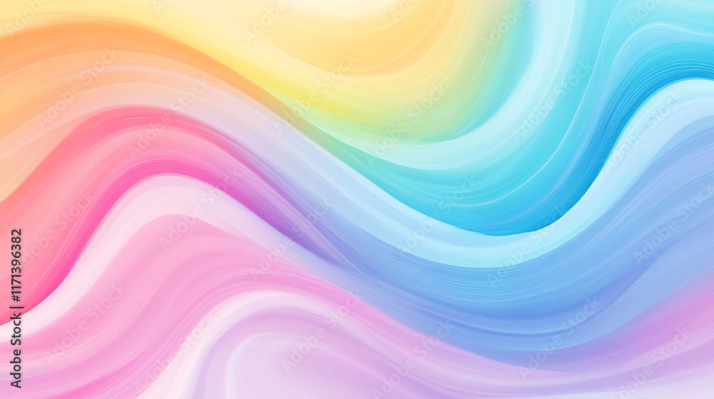 A flat vector illustration of a rainbow background in soft pastel colors, Soft Pastel Rainbow: Perfect for Peaceful Backgrounds and Creative Projects, 