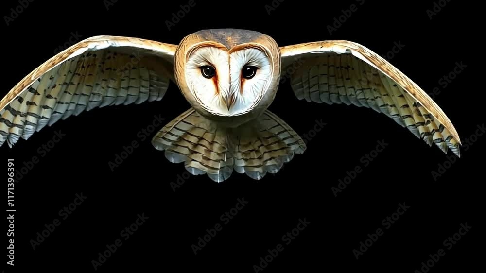 Majestic barn owl in flight showcasing its stunning wingspan and unique features