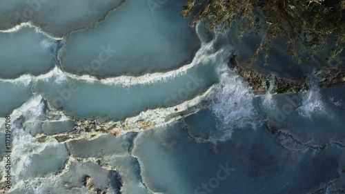 Top-Down Drone Perspective of Cascate del Mulino in Tuscany