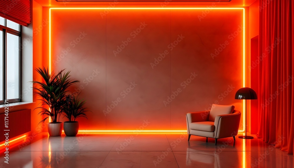 room with red curtains