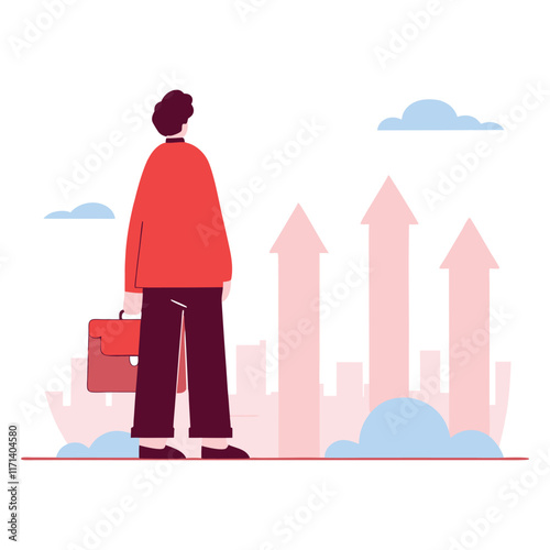 A standing character gazing at a minimal city skyline 