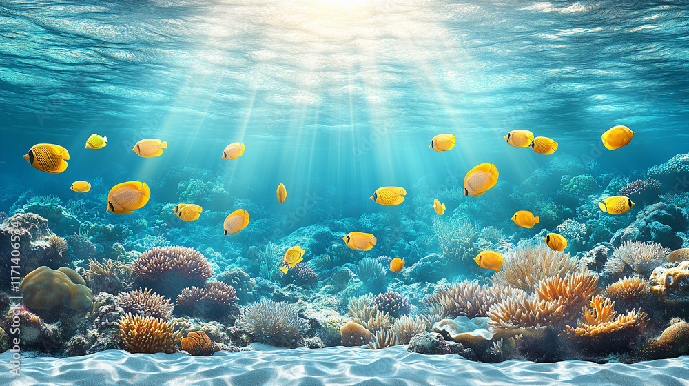 Naklejka premium coral reef and fishes