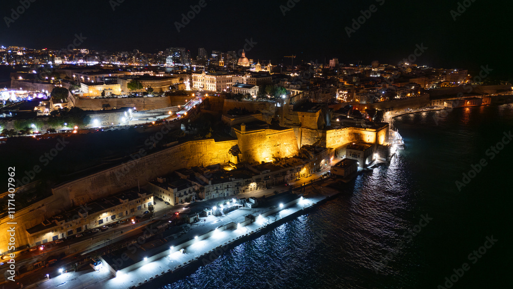 Aerial footage in Malta during winter holidays.