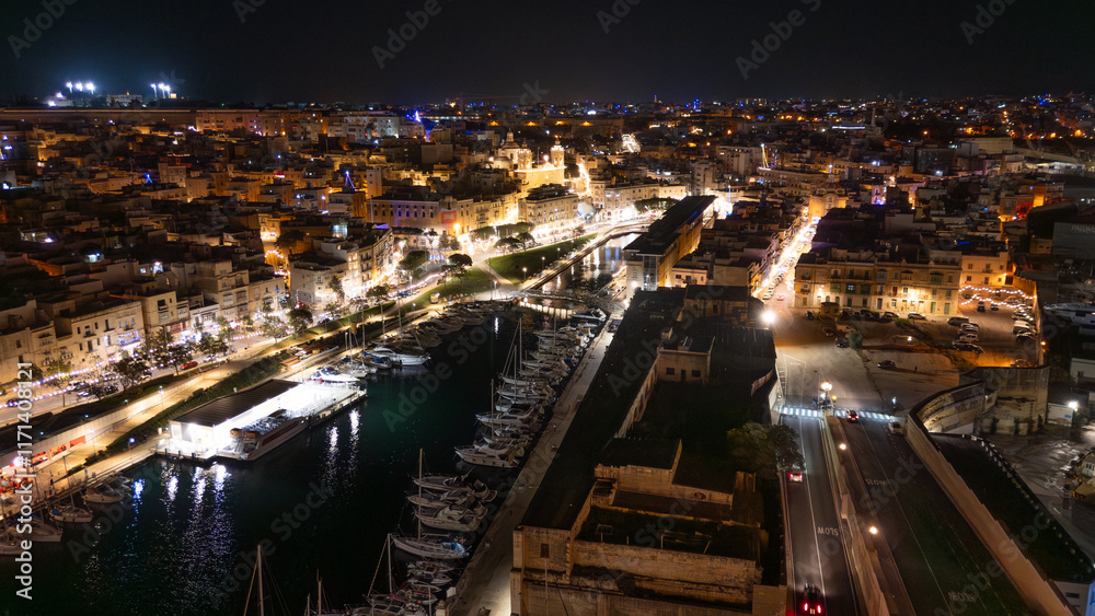 Aerial footage in Malta during winter holidays.