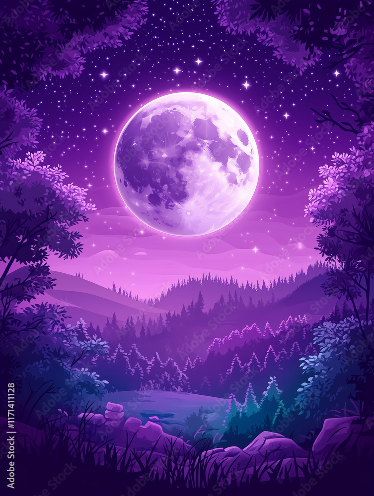 Fototapeta premium landscape with moon and stars