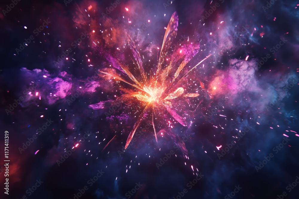Fototapeta premium Abstract Cosmic Explosion Colorful Nebula Sparks