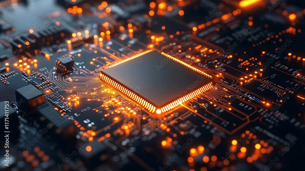 Illuminated Central Processing Unit on Circuit Board Illuminated Central Processing Unit on Circuit Board