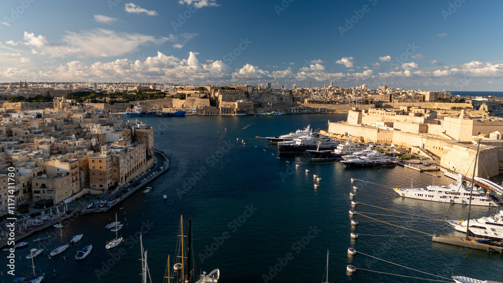 Fototapeta premium Aerial footage in Malta during winter holidays.